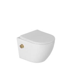 Hangend bidet toilet glans wit met gouden bidetkraan Livorno - Afbeelding 2