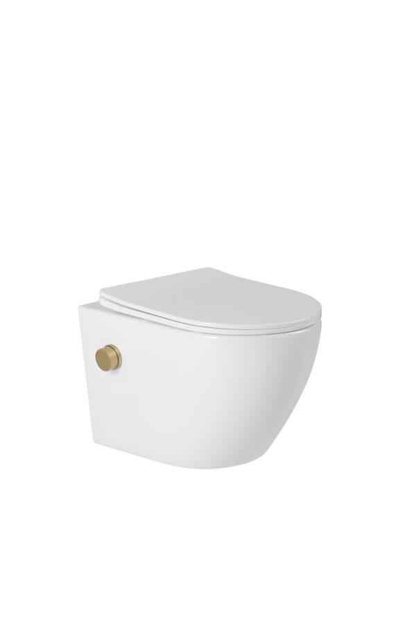 Hangend bidet toilet glans wit met gouden bidetkraan Livorno