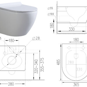 Hangend bidet toilet glans wit met gouden bidetkraan Livorno - Afbeelding 6